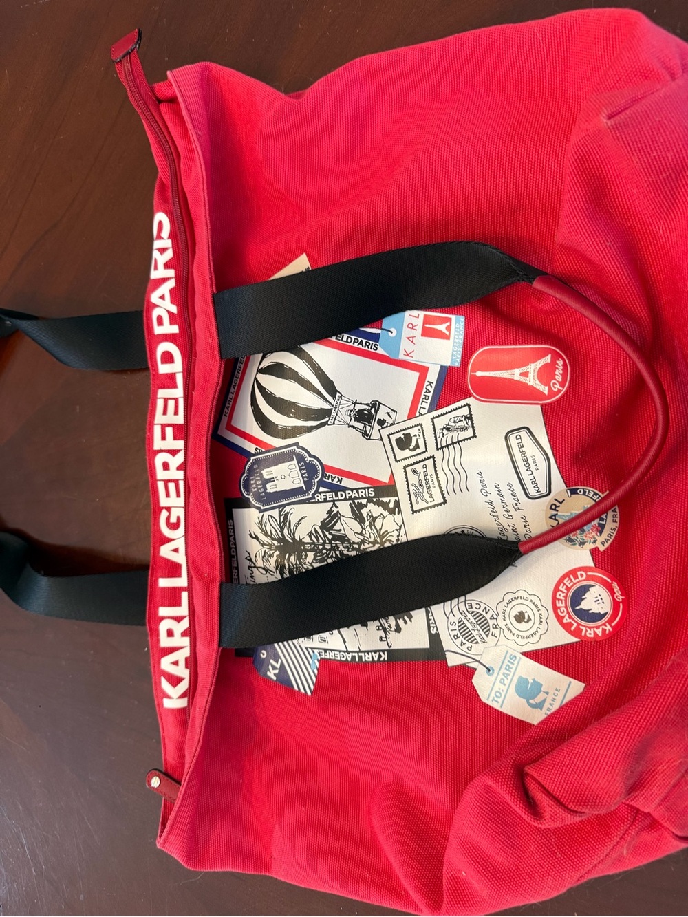 Karl Lagerfeld Red Canvas Tote Bag
